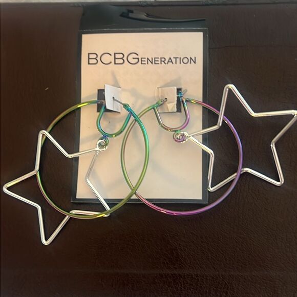 BCBGENERATION NEW COLOR HOOPS AND STAR SLIVER ATTACHED EARRINGS - Picture 6 of 6